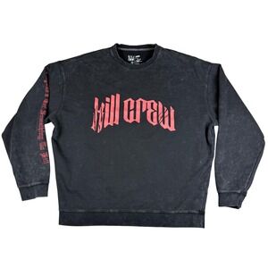 Kill Crew Sweatshirt Mens 4XL Black Acid Wash Lone Wolf Streetwear Hip Hop Y2K
